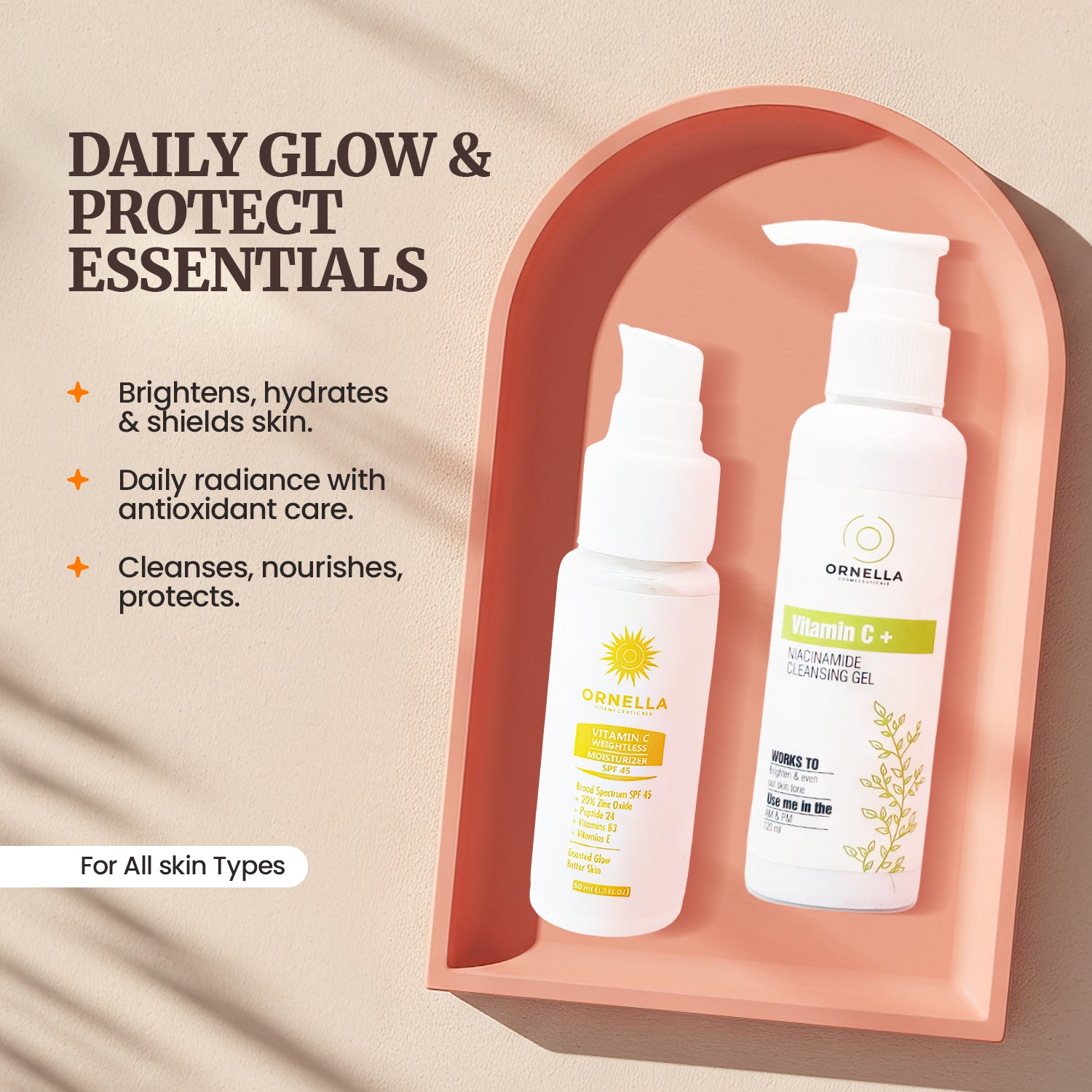 Daily Glow & Protect Essentials – Vitamin C and Niacinamide Cleansing Gel +  Vitamin C Weightless Moisturizer with SPF 45