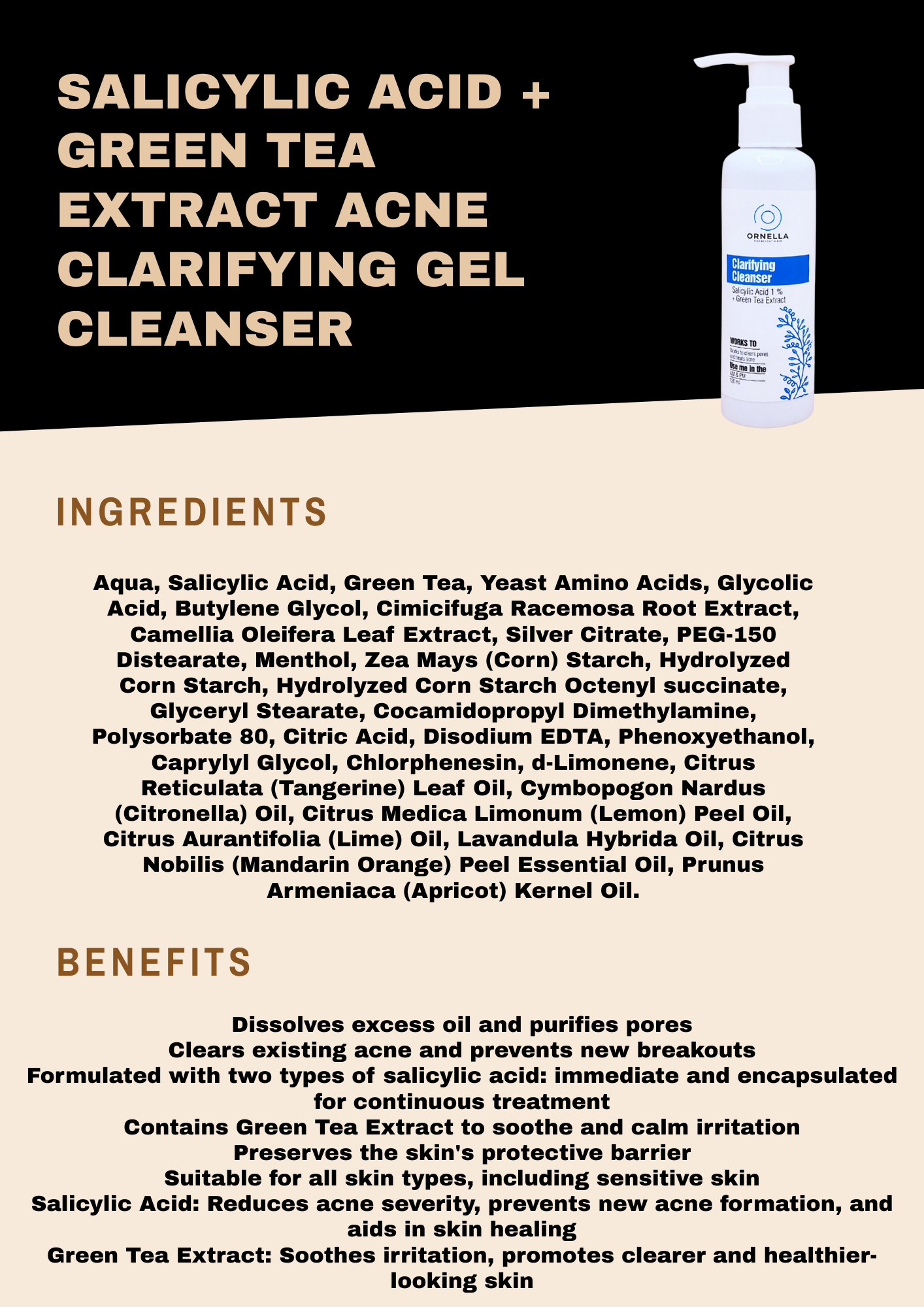 SALICYLIC ACID + GREEN TEA EXTRACT ACNE CLARIFYING GEL CLEANSER