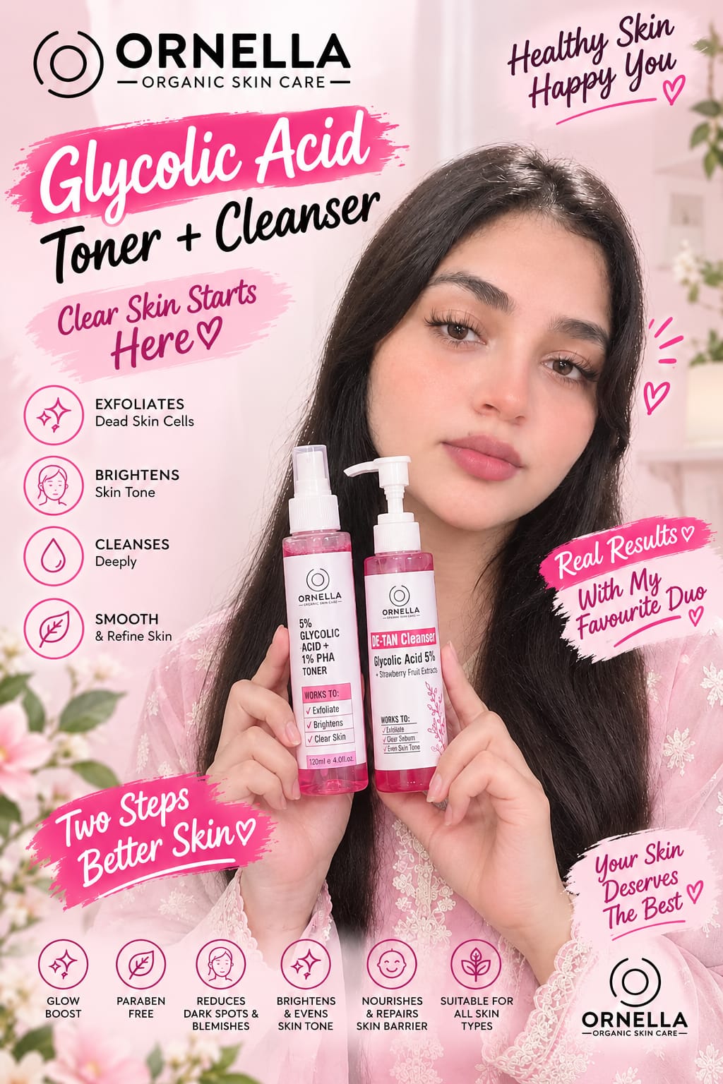 Ornella Glycolic Acid Toner + FREE D-Tan Cleanser